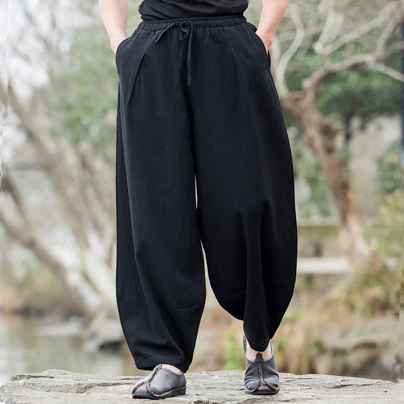 Buddha Stones Plain Casual Linen Bloomer Men's Pants With Pockets - image 2
