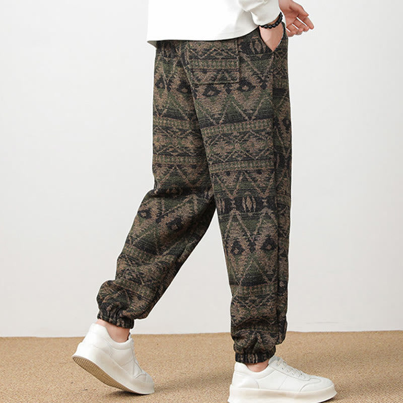 Buddha Stones Jacquard Knitting Casual Cotton Men's Pants With Pockets