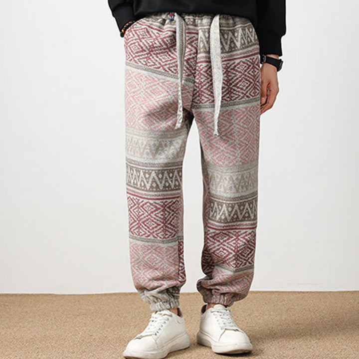 Buddha Stones Jacquard Knitting Casual Cotton Men's Pants With Pockets