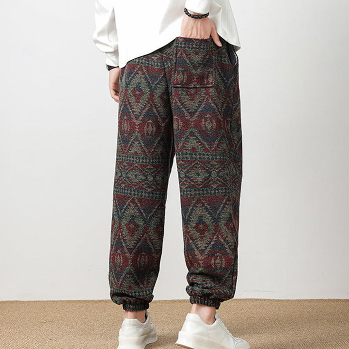 Buddha Stones Jacquard Knitting Casual Cotton Men's Pants With Pockets