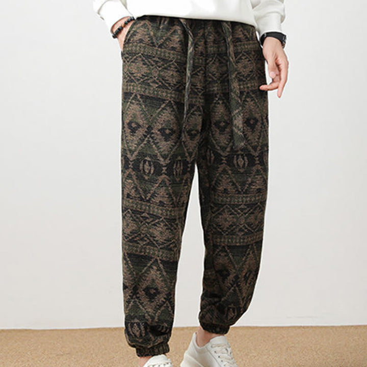 Buddha Stones Jacquard Knitting Casual Cotton Men's Pants With Pockets