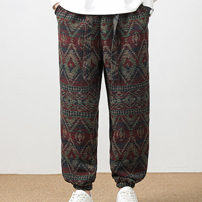 Buddha Stones Jacquard Knitting Casual Cotton Men's Pants With Pockets