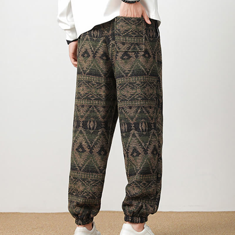 Buddha Stones Jacquard Knitting Casual Cotton Men's Pants With Pockets