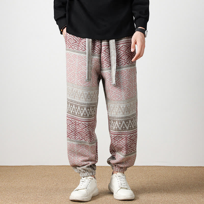 Buddha Stones Jacquard Knitting Casual Cotton Men's Pants With Pockets