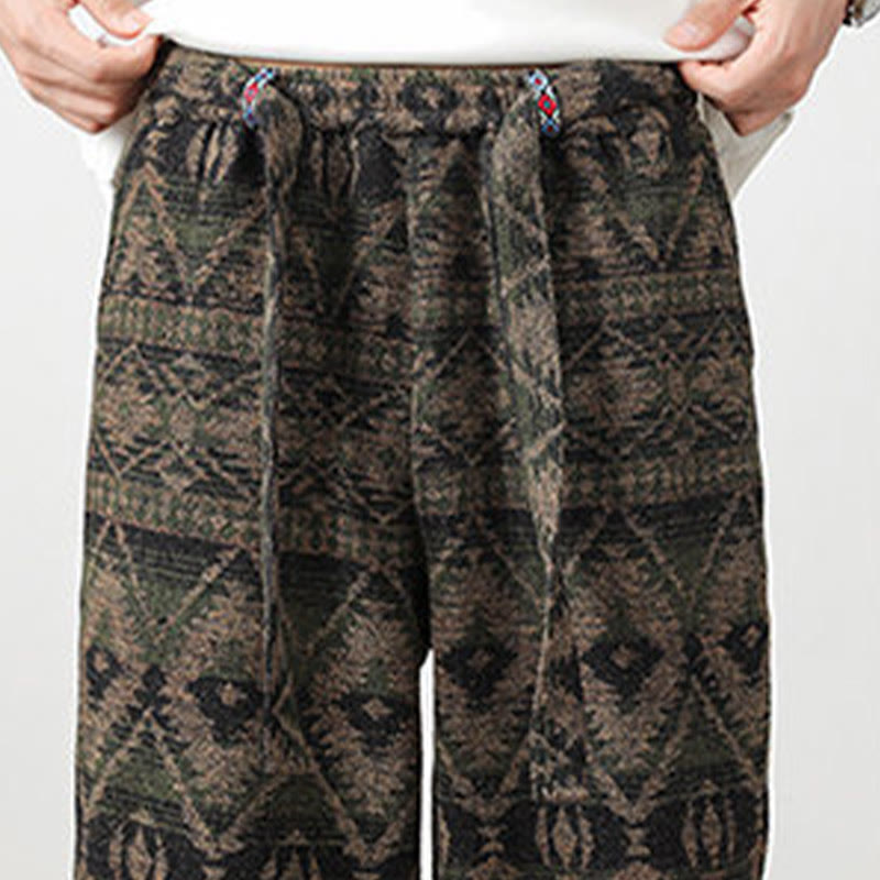 Buddha Stones Jacquard Knitting Casual Cotton Men's Pants With Pockets