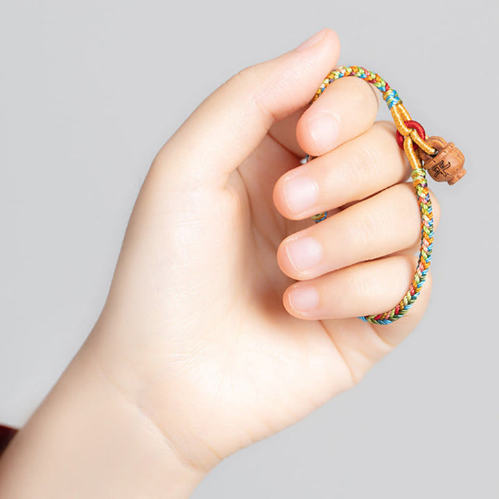 Buddha Stones Peach Wood Fu Character Safe And Well Wealth Bracelet