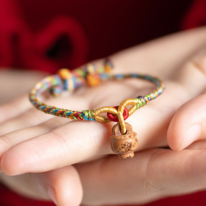 Buddha Stones Peach Wood Fu Character Safe And Well Wealth Bracelet