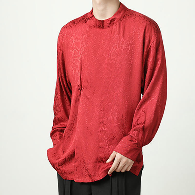 Buddha Stones Splicing Frog-button Jacquard Men's Shirts