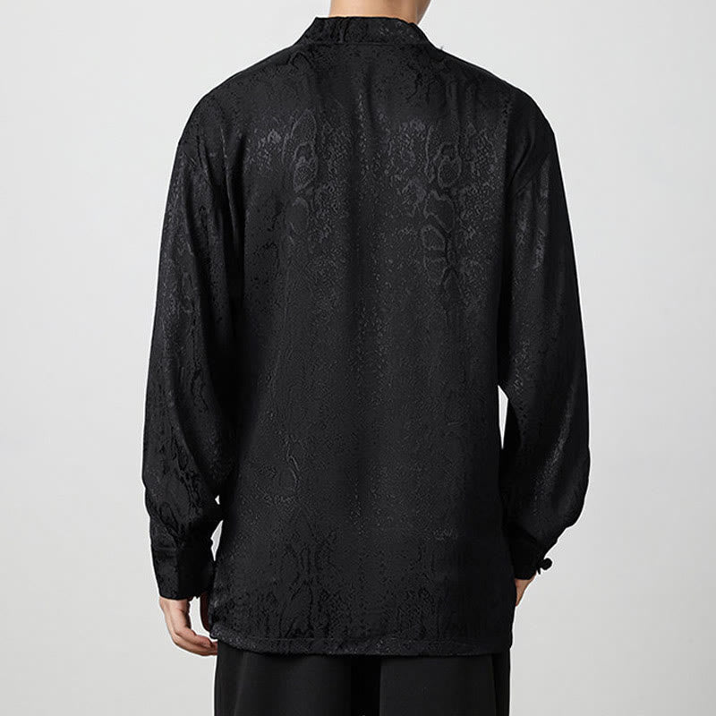 Buddha Stones Splicing Frog-button Jacquard Men's Shirts