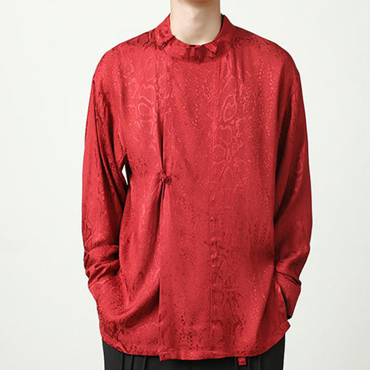 Buddha Stones Splicing Frog-button Jacquard Men's Shirts