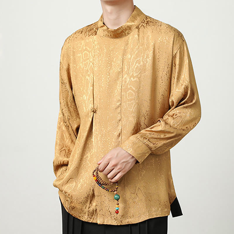 Buddha Stones Splicing Frog-button Jacquard Men's Shirts