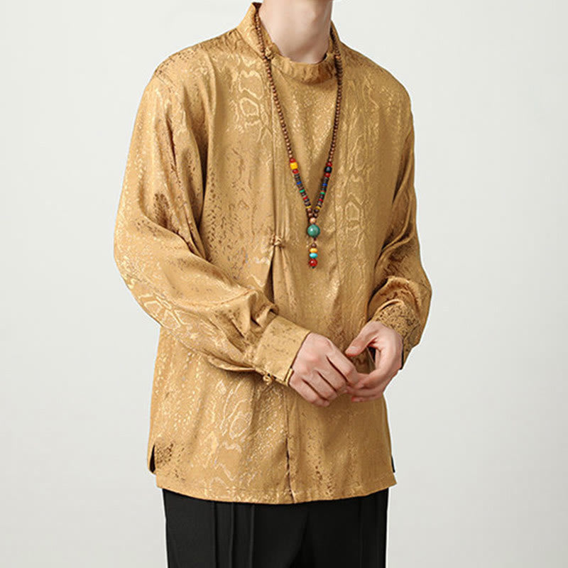 Buddha Stones Splicing Frog-button Jacquard Men's Shirts