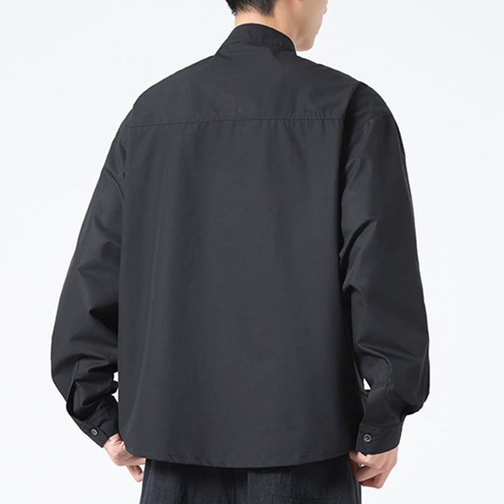 Buddha Stones Stand Collar Button Spandex Men's Shirts - image 11