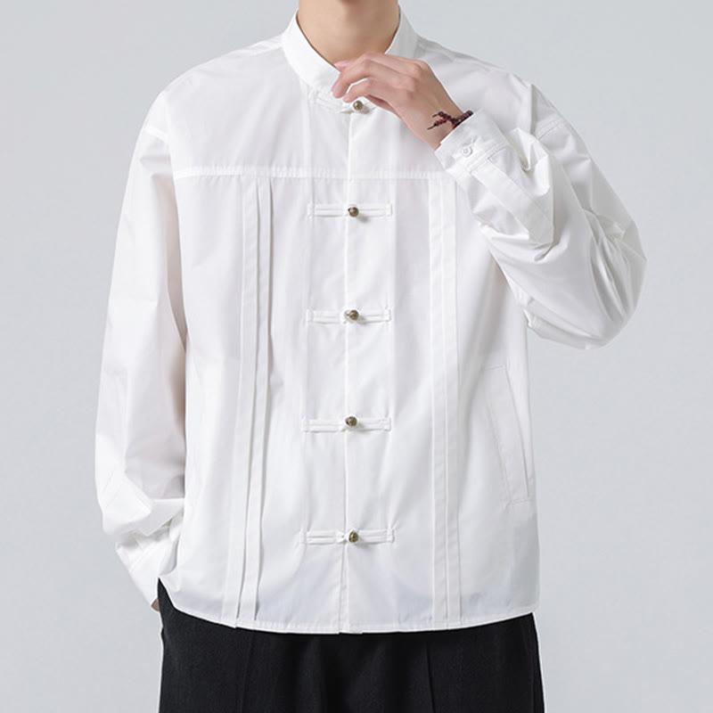 Buddha Stones Stand Collar Button Spandex Men's Shirts - image 17