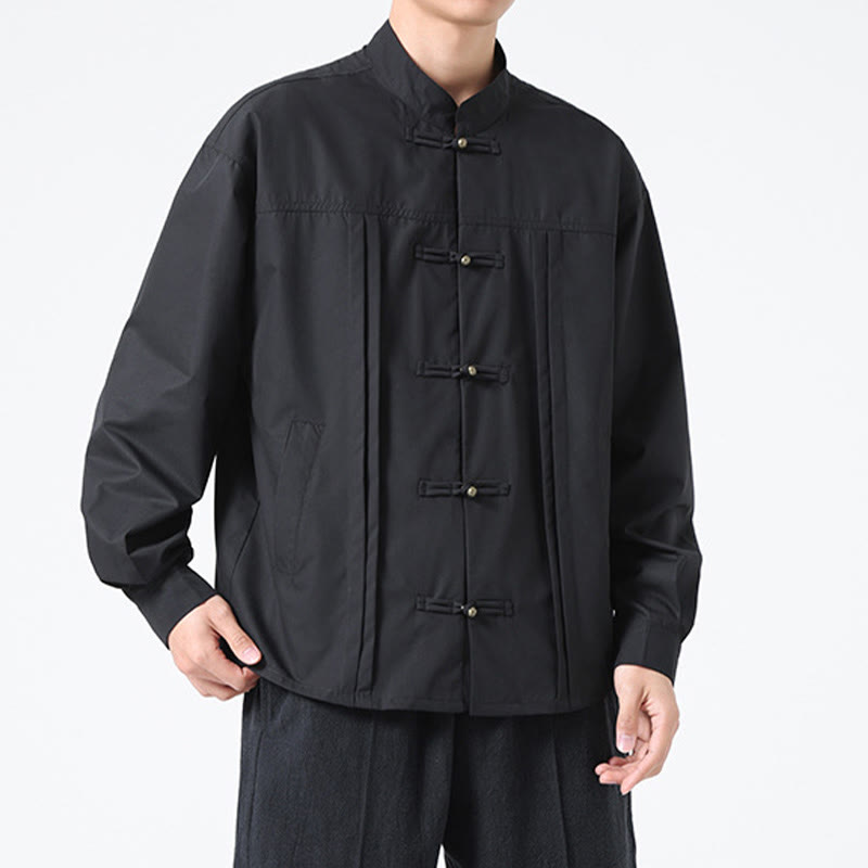 Buddha Stones Stand Collar Button Spandex Men's Shirts - image 6
