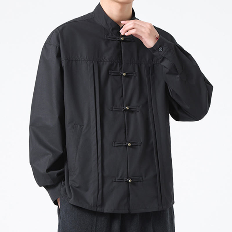 Buddha Stones Stand Collar Button Spandex Men's Shirts - image 10