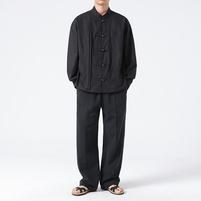 Buddha Stones Stand Collar Button Spandex Men's Shirts - image 9