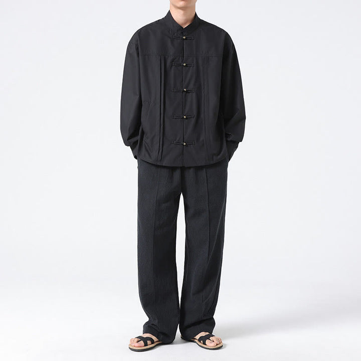 Buddha Stones Stand Collar Button Spandex Men's Shirts - image 9