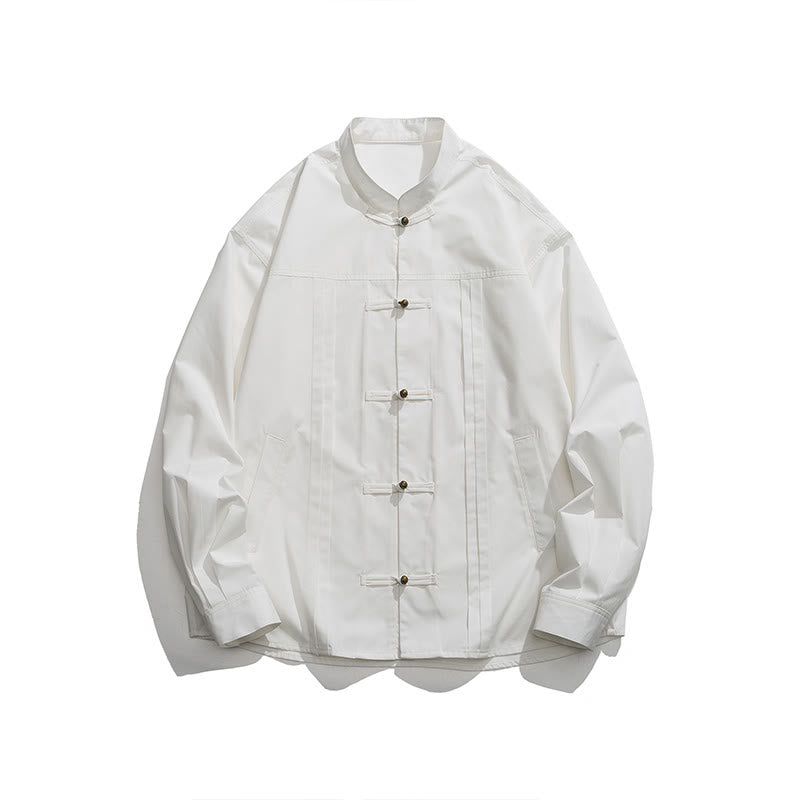 Buddha Stones Stand Collar Button Spandex Men's Shirts - image 24