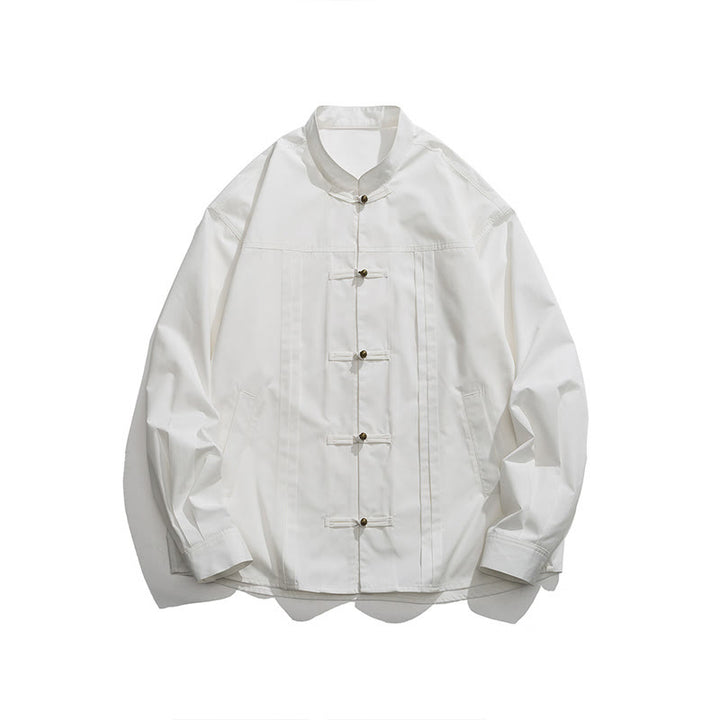 Buddha Stones Stand Collar Button Spandex Men's Shirts - image 24