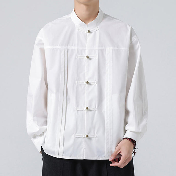 Buddha Stones Stand Collar Button Spandex Men's Shirts - White - US/UK/AU46，EU56 (5XL) - image 12