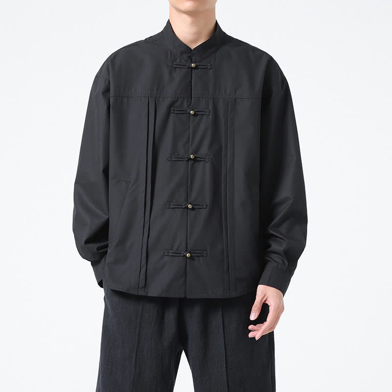 Buddha Stones Stand Collar Button Spandex Men's Shirts - Black - US/UK/AU46，EU56 (5XL) - image 1