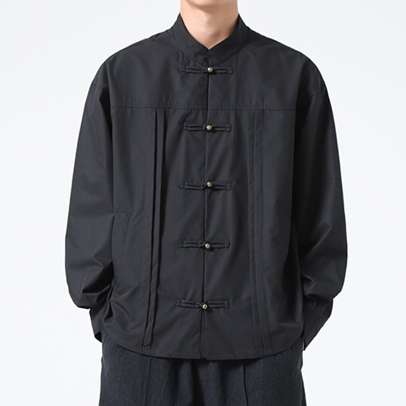 Buddha Stones Stand Collar Button Spandex Men's Shirts - image 8