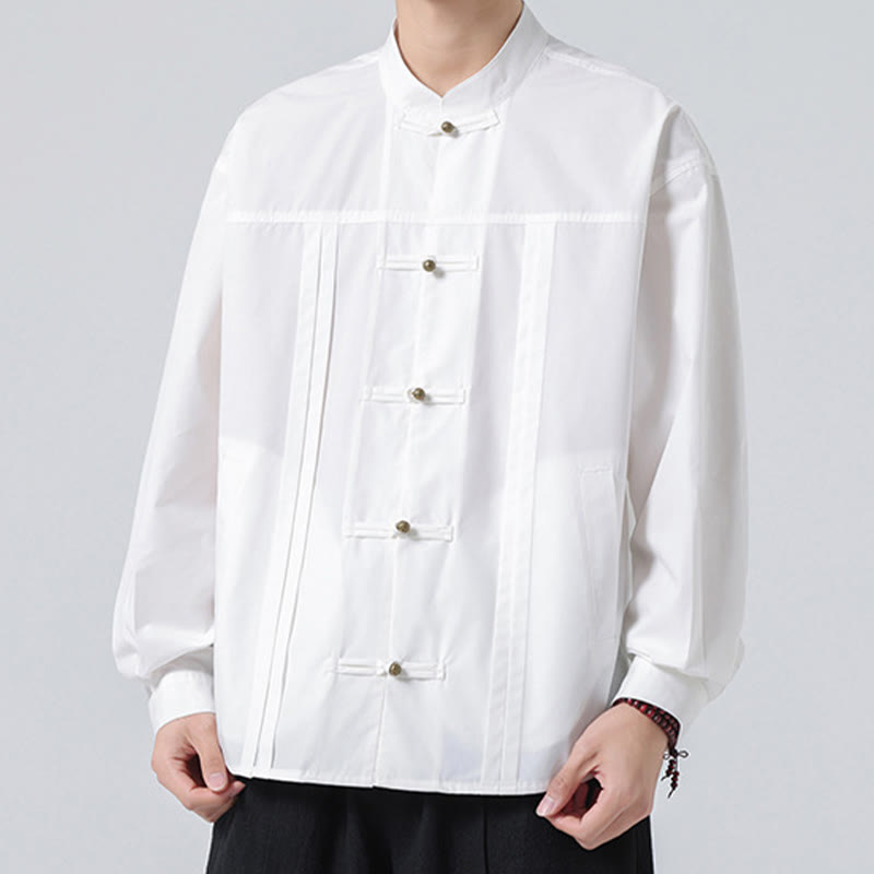 Buddha Stones Stand Collar Button Spandex Men's Shirts - image 16