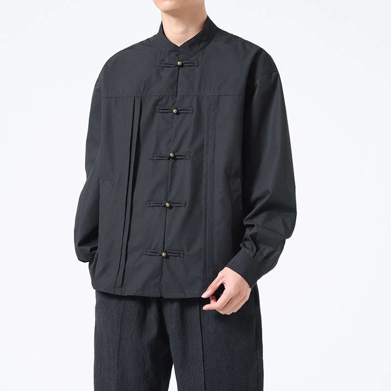 Buddha Stones Stand Collar Button Spandex Men's Shirts - image 4