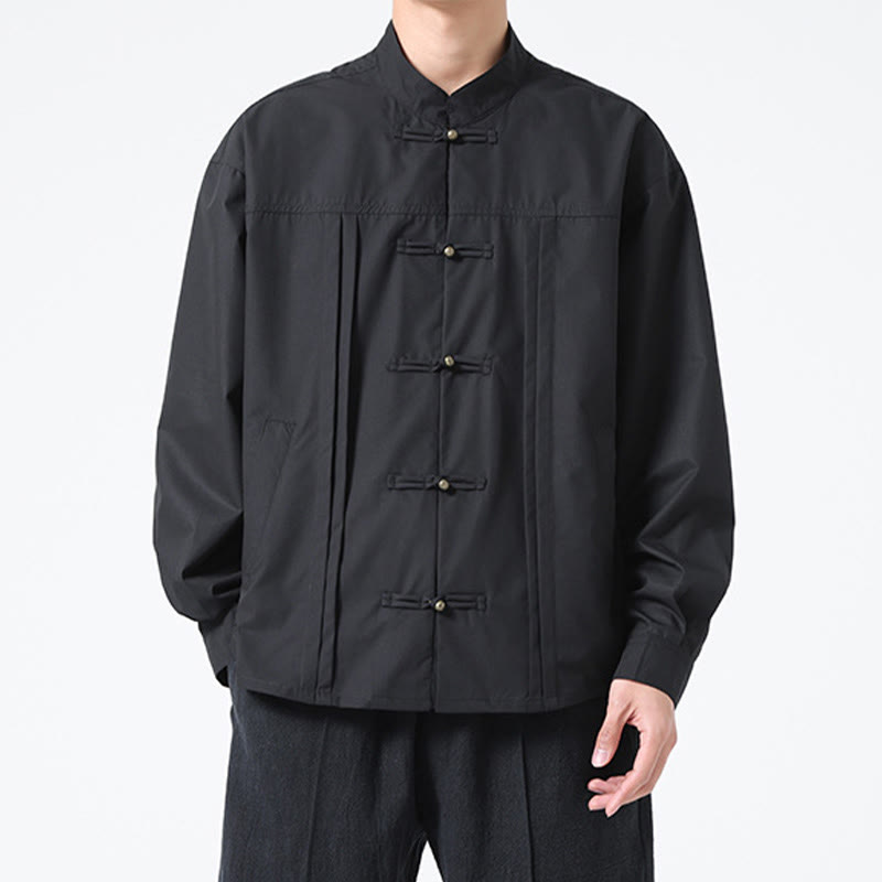 Buddha Stones Stand Collar Button Spandex Men's Shirts - image 5