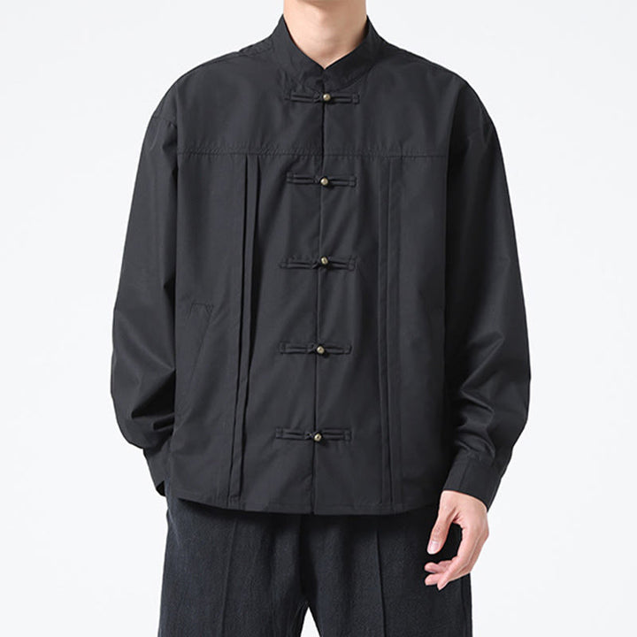 Buddha Stones Stand Collar Button Spandex Men's Shirts - image 5