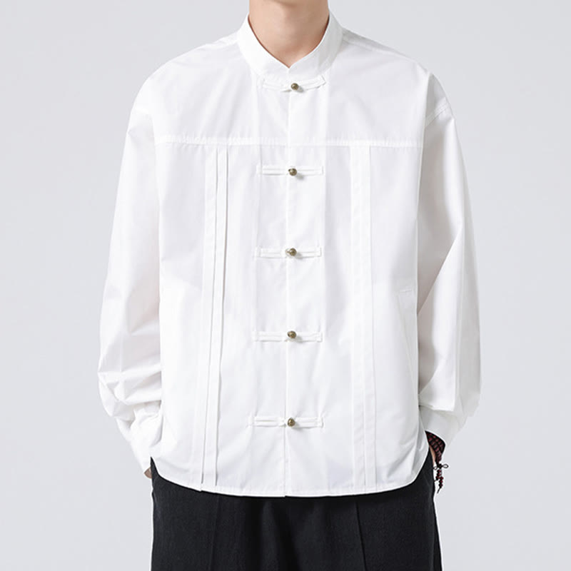 Buddha Stones Stand Collar Button Spandex Men's Shirts - image 15