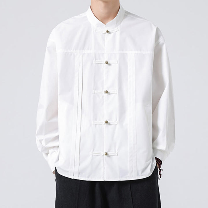 Buddha Stones Stand Collar Button Spandex Men's Shirts - image 15