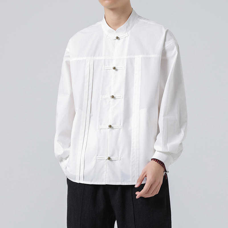 Buddha Stones Stand Collar Button Spandex Men's Shirts - image 18