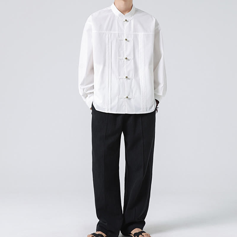 Buddha Stones Stand Collar Button Spandex Men's Shirts - image 19