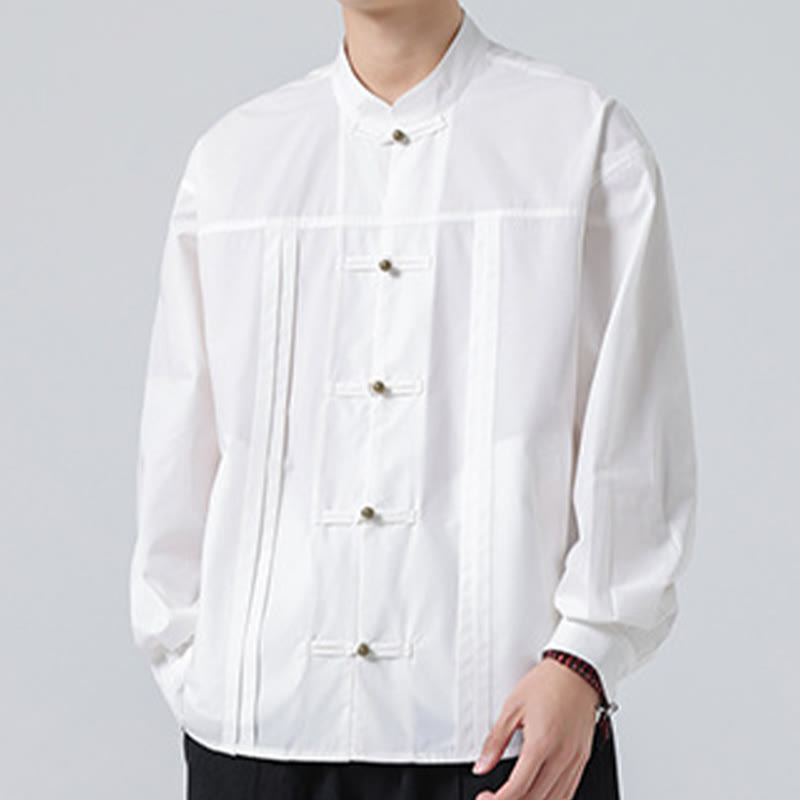 Buddha Stones Stand Collar Button Spandex Men's Shirts - image 21