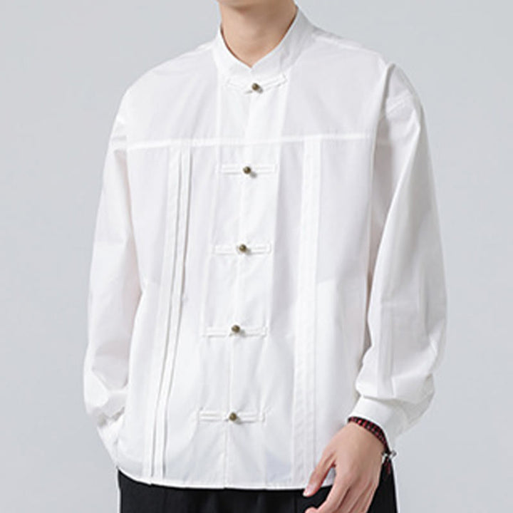 Buddha Stones Stand Collar Button Spandex Men's Shirts - image 21
