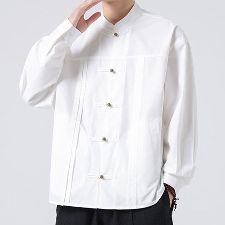 Buddha Stones Stand Collar Button Spandex Men's Shirts - image 14