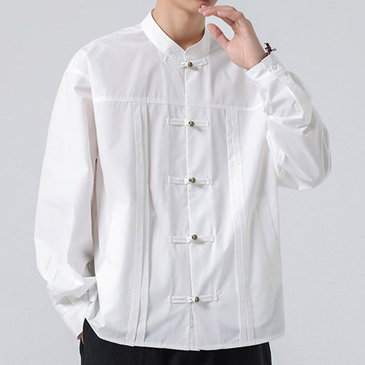 Buddha Stones Stand Collar Button Spandex Men's Shirts - image 13