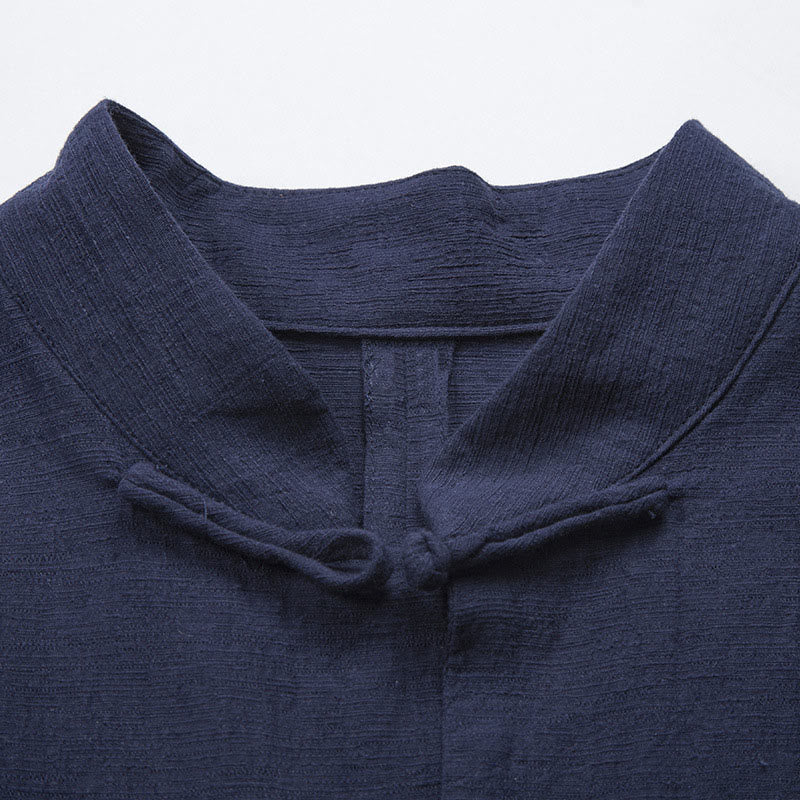 Buddha Stones Solid Color Casual Frog-button Linen Men's Shirt Clothing - image 13