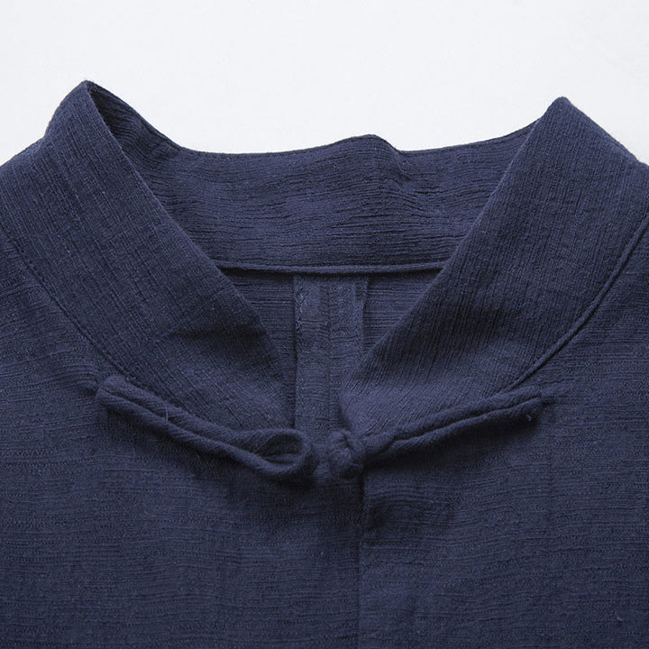 Buddha Stones Solid Color Casual Frog-button Linen Men's Shirt Clothing - image 13