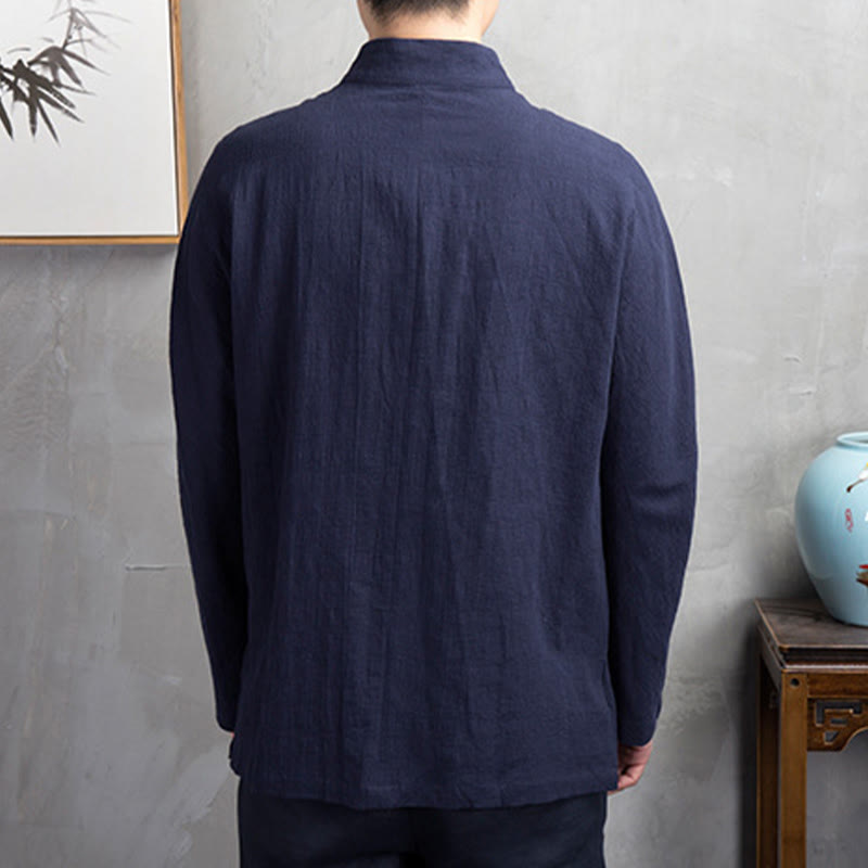 Buddha Stones Solid Color Casual Frog-button Linen Men's Shirt Clothing - image 9