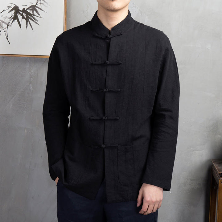Buddha Stones Solid Color Casual Frog-button Linen Men's Shirt Clothing - image 22