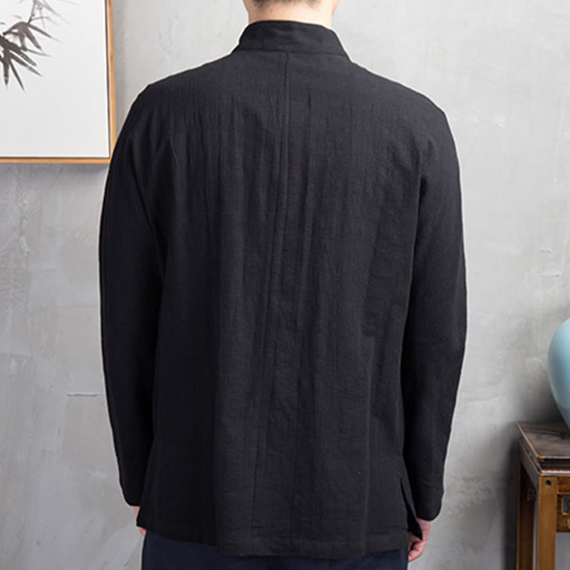 Buddha Stones Solid Color Casual Frog-button Linen Men's Shirt Clothing - image 21