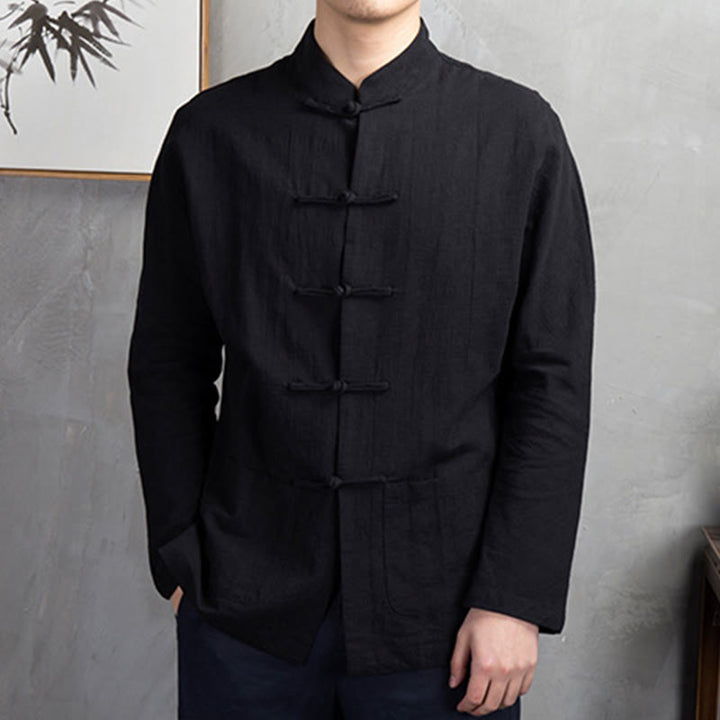 Buddha Stones Solid Color Casual Frog-button Linen Men's Shirt Clothing - Black - US/UK/AU46，EU56 (5XL) - image 20
