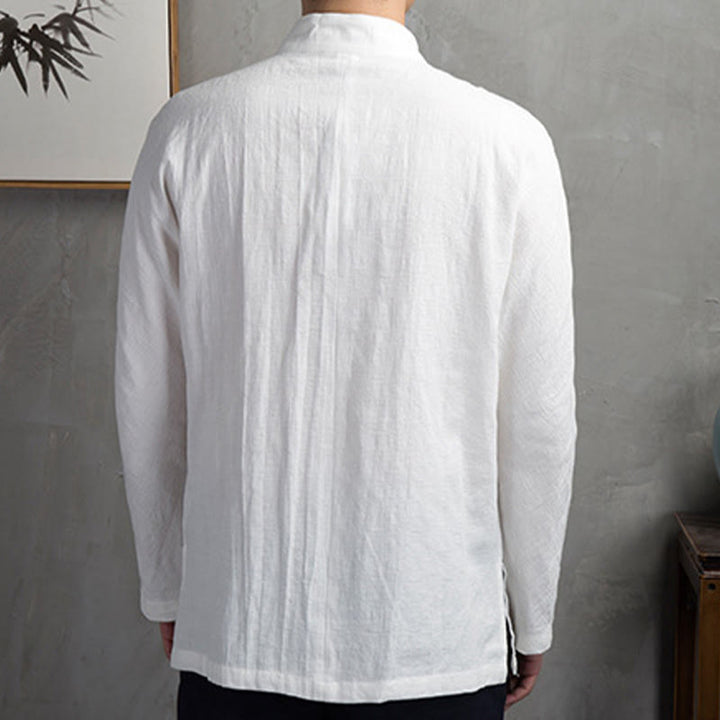 Buddha Stones Solid Color Casual Frog-button Linen Men's Shirt Clothing - image 7