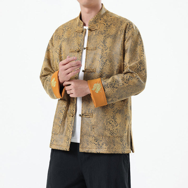 Buddha Stones Solid Color Suede Frog-button Cotton Men's Jacket Shirt Clothing With Pockets