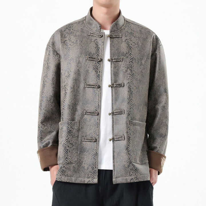 Buddha Stones Solid Color Suede Frog-button Cotton Men's Jacket Shirt Clothing With Pockets