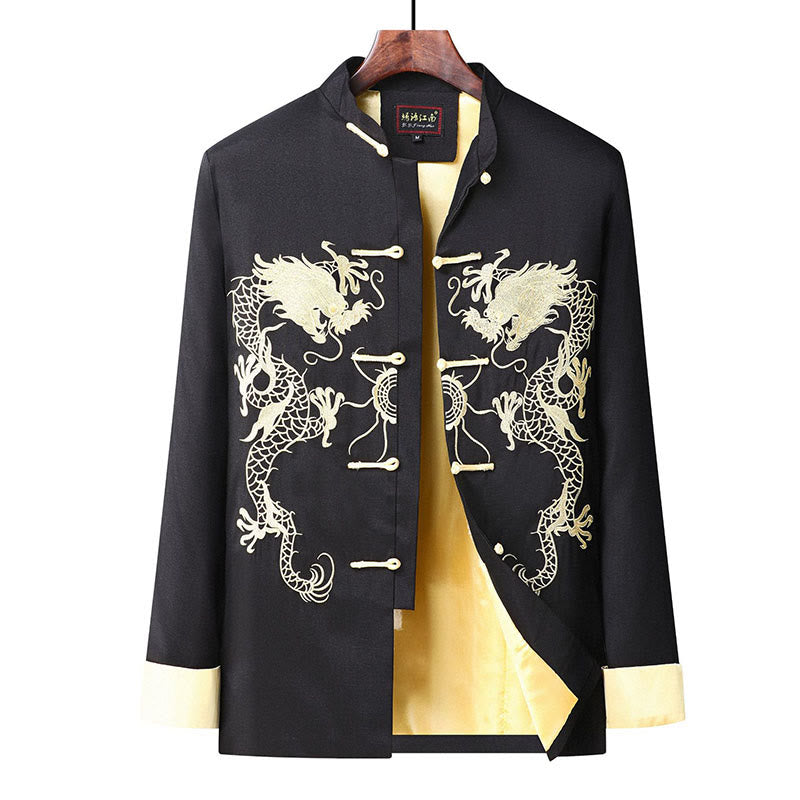 Buddha Stones Embroider Dragon Turned Sleeves Casual Frog-button Polyester Fiber Men's Jacket Shirt Pants Clothing - image 17