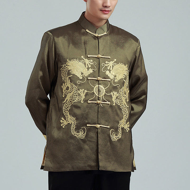 Buddha Stones Embroider Dragon Turned Sleeves Casual Frog-button Polyester Fiber Men's Jacket Shirt Pants Clothing - image 20